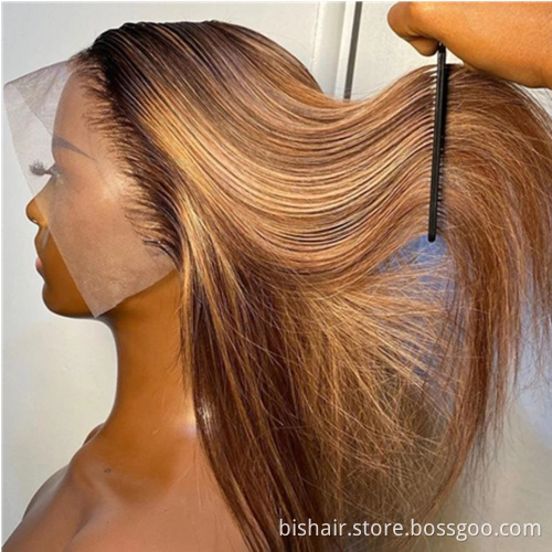 4/27 Black ladies lace front wig 100% human straight hair 13x4T partial pre-pull front mesh wig bleached knot wig Brazilian hair